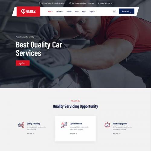 红色汽车维修服务店铺官网HTML5模板
