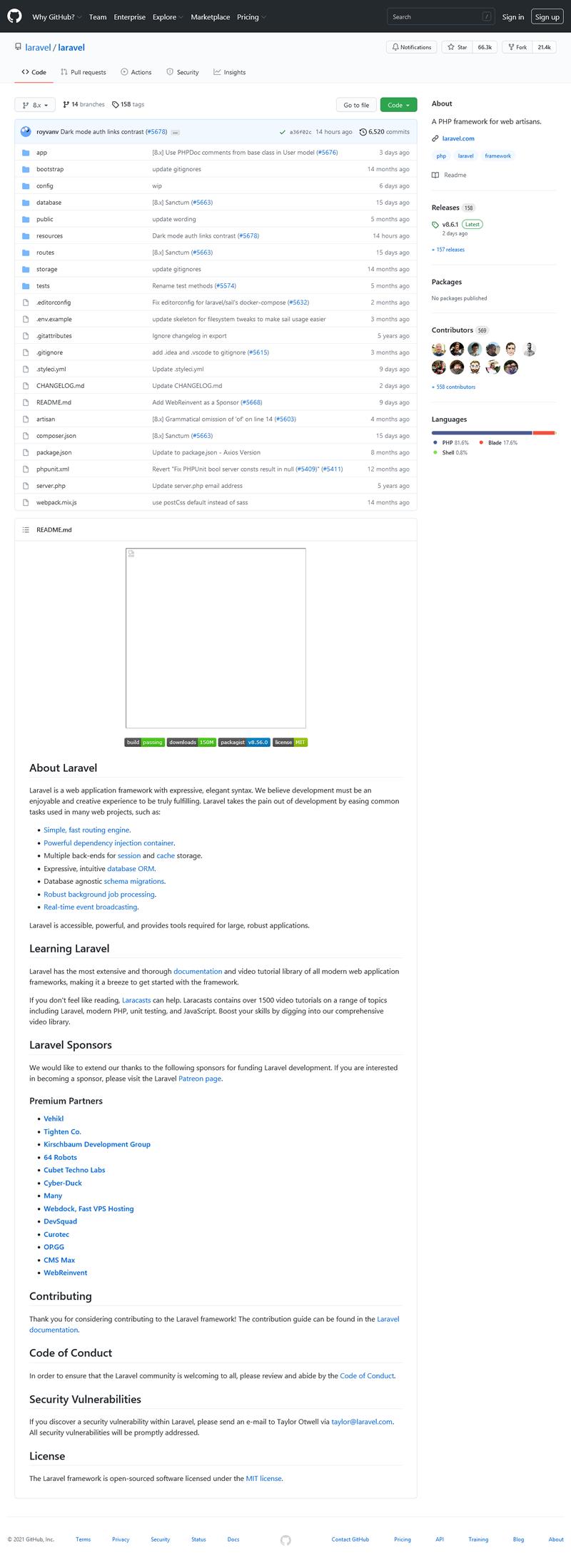 [PHP]Laravel Web应用程序框架 v8.6.8