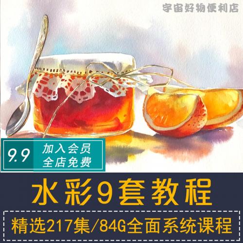 水彩画视频教程手绘人物风景水彩动物静物教学入门美术绘画课程