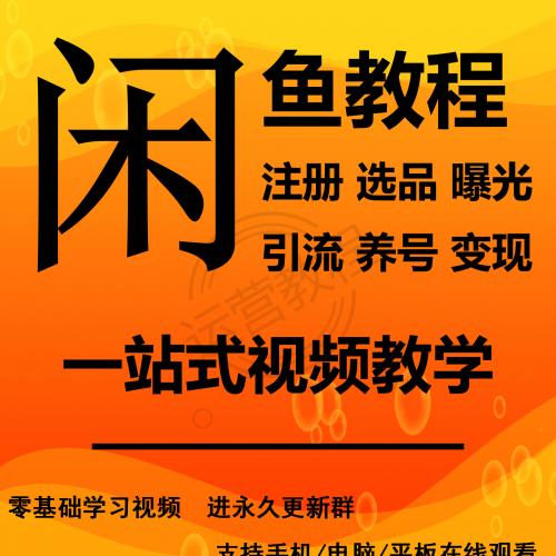 闲鱼教程推广运营视频课程找货源增加流量粉丝提高曝光率咸鱼教程