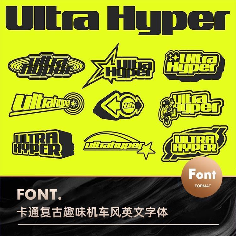 高级潮流卡通复古趣味机车机能美式LOGO风格PS英文字体安装包素材