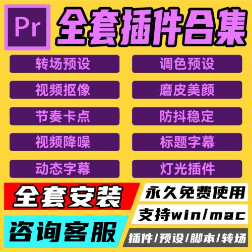 Pr全套插件合集中文一键安装包磨皮调色转场预设特效软件素材模板