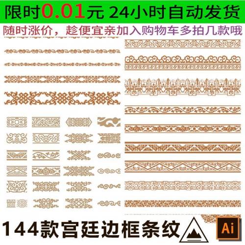 国风宫廷边框民族风贴边新款条纹样Ai矢量图案PNG免抠设计素材
