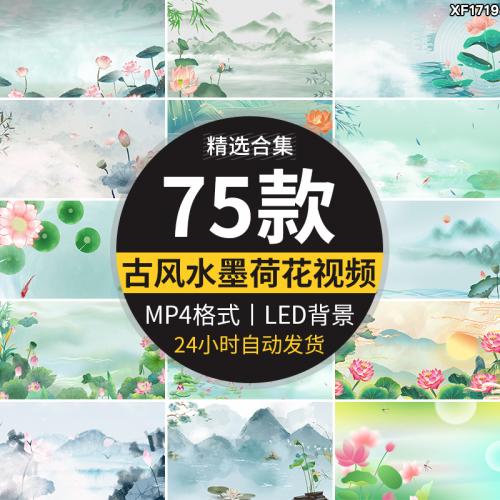 古风水墨荷花莲花夏日荷塘中国风古韵荷花LED大屏幕背景视频素材