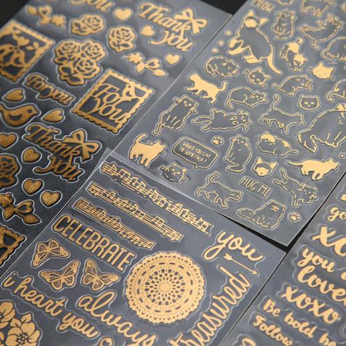 烫金猫咪闪烁贴纸手帐PET透明装饰手账素材可爱DIY水杯相册小清新