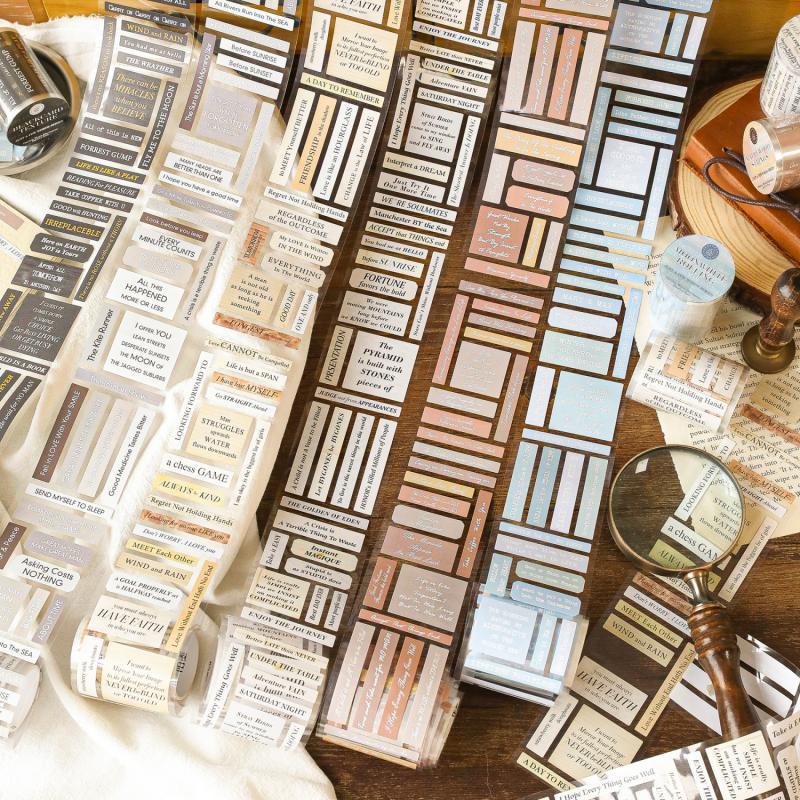 纸言片语带模切排废胶带ins轻甜复古英文标签手帐diy装饰素材贴纸