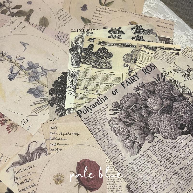 月白 | junk journal垃圾杂志自制60张复古花卉报纸素材纸