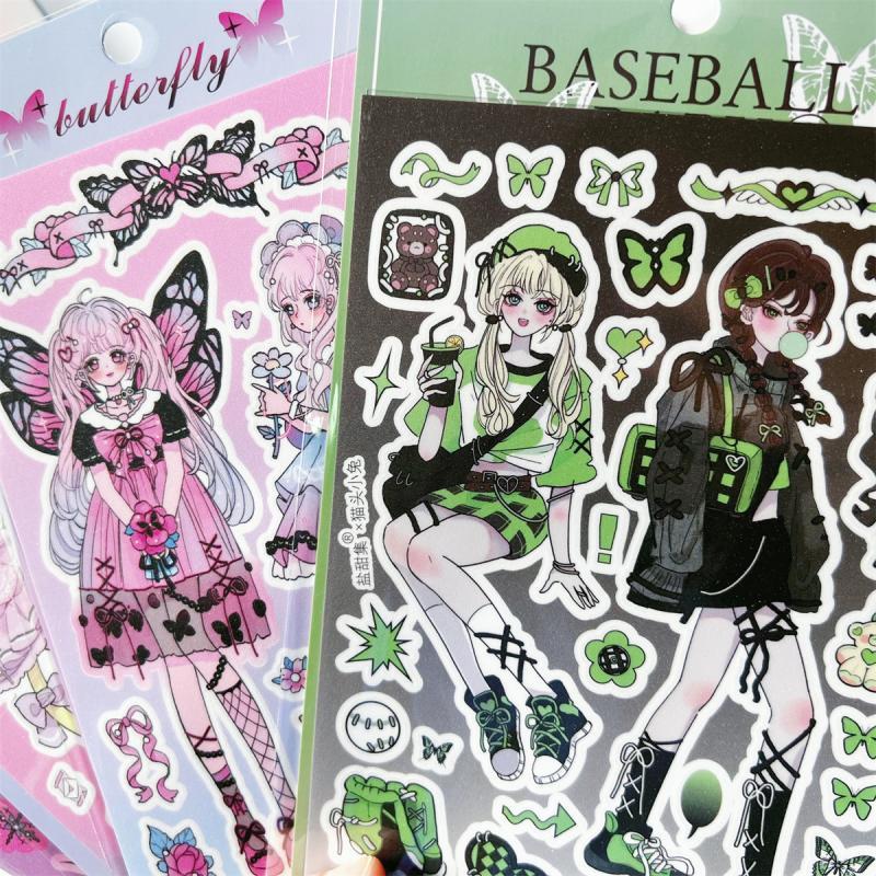 有控 y2k贴纸 可爱甜酷风原创人物少女手帐咕卡造景拼贴打底素材