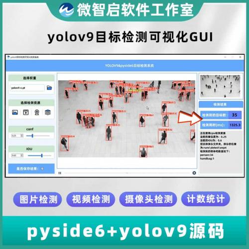 yolov9目标检测pyside6可视化检测界面python源码计数统计摄像头