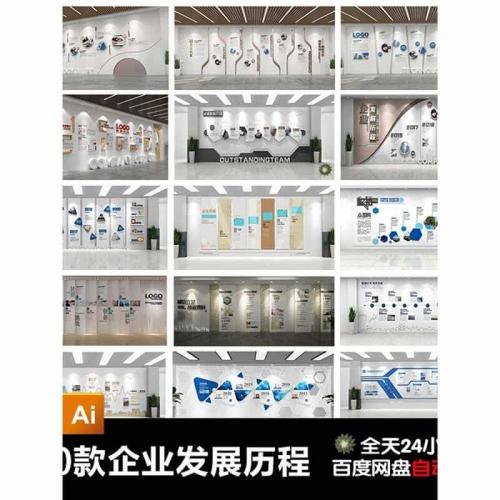 企业发展历程 企业大事记 时间轴形象背景墙AI/CDR素材源文件模板
