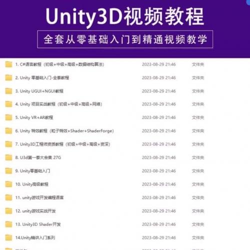 Unity3D游戏开发制作视频教程2023新手入门源码模型项目实战课程