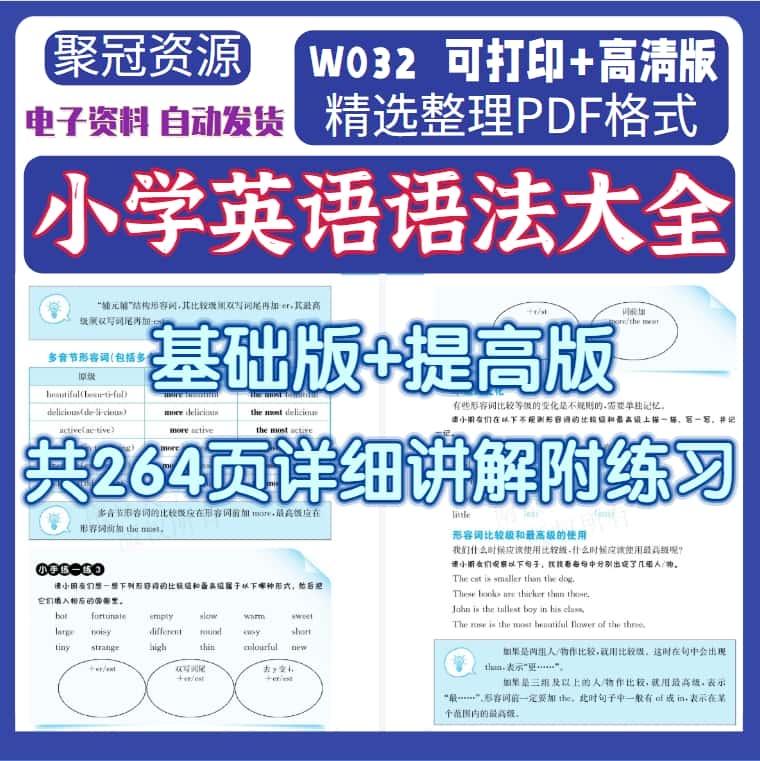 小学英语语法素材大全基础版+提高版共264页详细讲解电子版W032