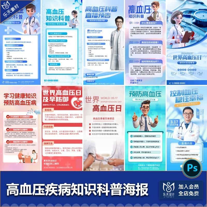 高血压疾病预防知识科普讲解医疗讲座宣传简约海报模板ps设计素材