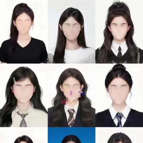 PS证件照海马体女士大学生衣服正装免扣发型分层PSD模板高清素材