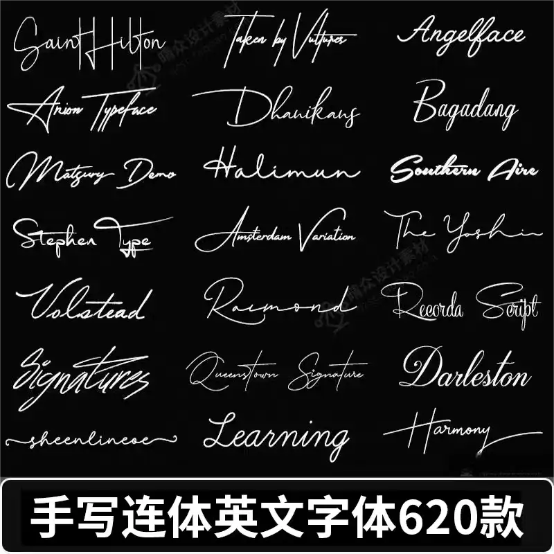 英文手写字体库花体连笔签名唯美艺术ai设计素材下载PS/Procreate