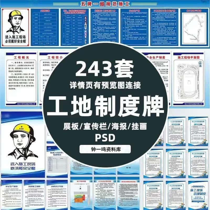 建筑工地五牌一图施工项目部门岗位责任管理制度海报展板PS素材