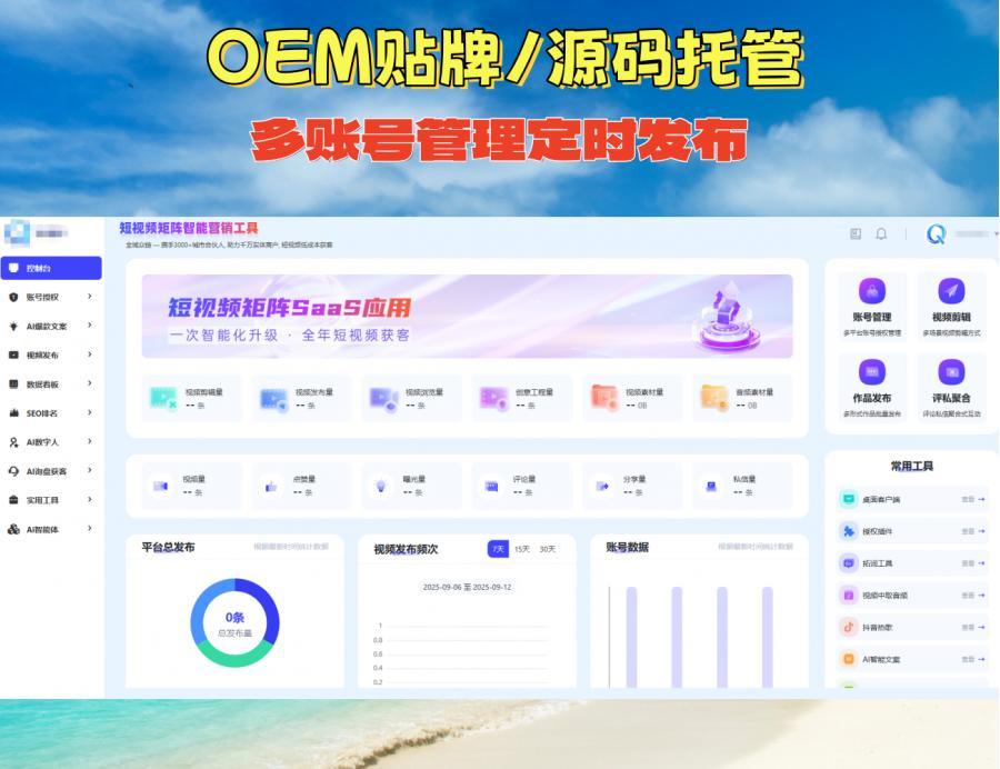短视频矩阵系统源码OEM贴牌多账号管理批量剪辑自动定时发布