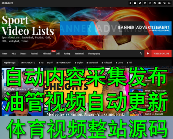 全自动油管视频采集发布 英文网站 体育视频WordPress主题整站数据 机器人爬虫