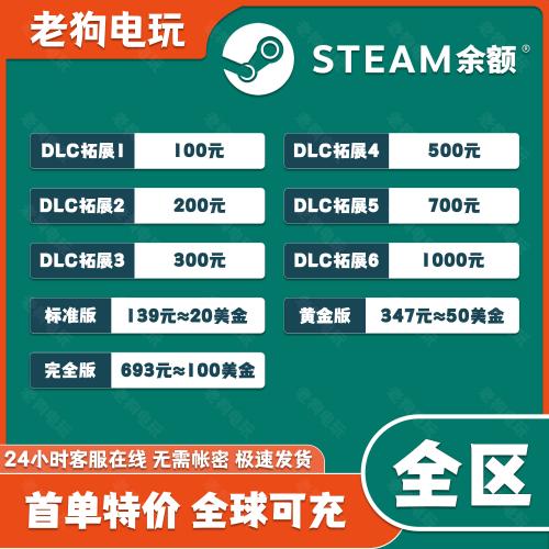 Steam余额交易7折充钱国区钱包充值20/50/100美金steam余额
