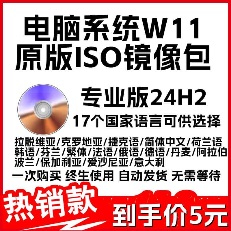电脑系统W11 24H2专业版原版正版ISO文件 17个国家语言任选无捆绑